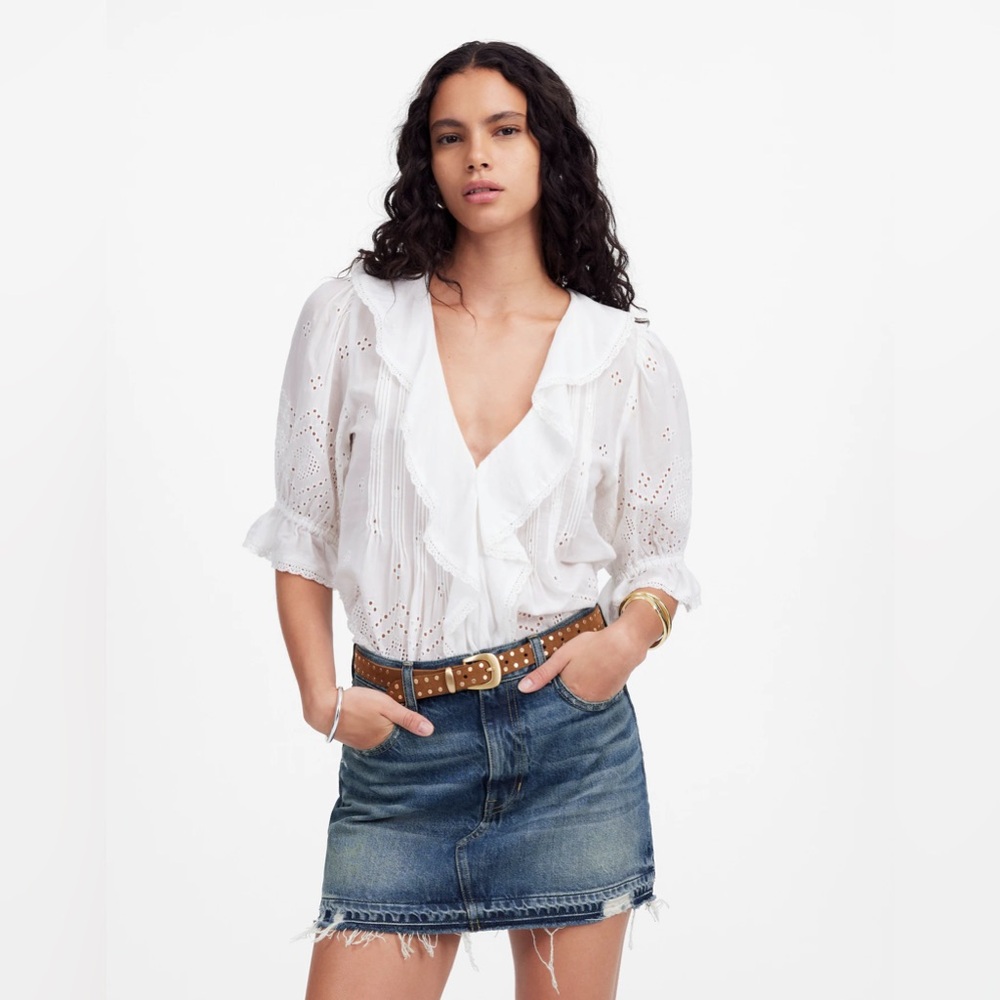 Madewell postage-stamp denim mini skirt